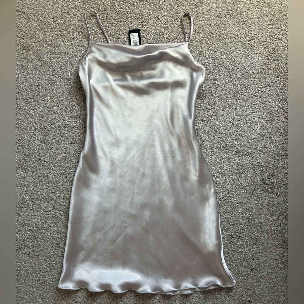 BEBE Silver Satin Dress